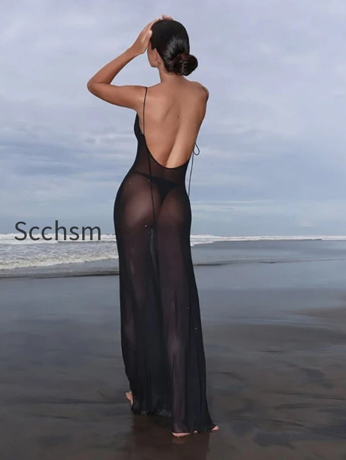 sheer-mesh-swing-neck-midi-dress