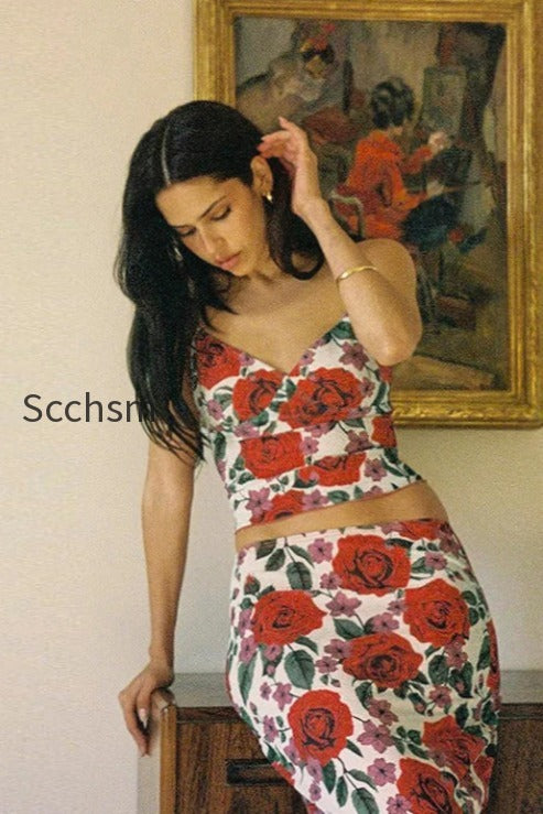 v-neck-camisole-high-waist-floral-maxi-dress-two-piece-set