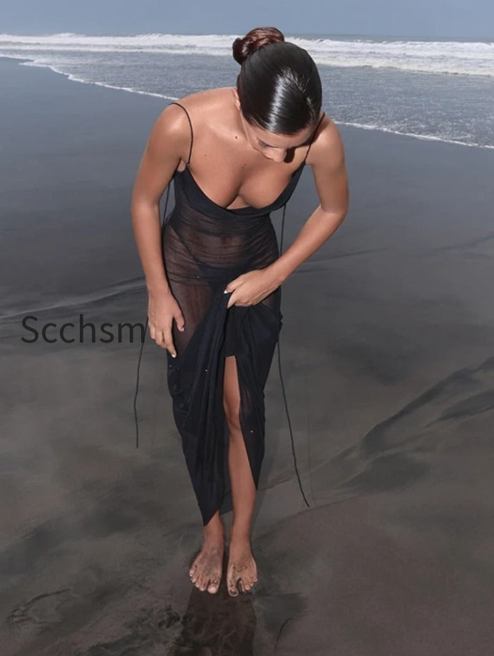 sheer-mesh-swing-neck-midi-dress
