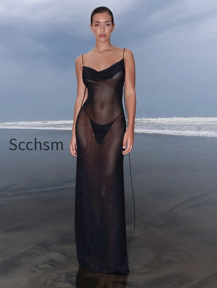 sheer-mesh-swing-neck-midi-dress