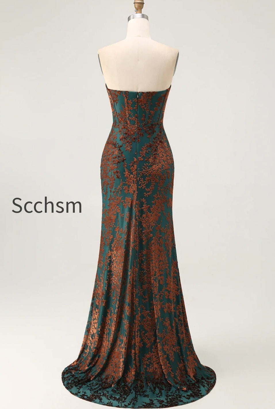 peacock-green-strapless-corset-long-velvet-bridesmaid-dress-with-slit