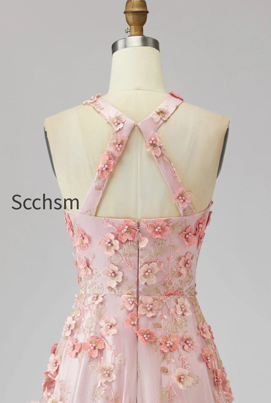 halter-pink-orange-floral-a-line-maxi-wedding-guest-dress-with-pearls