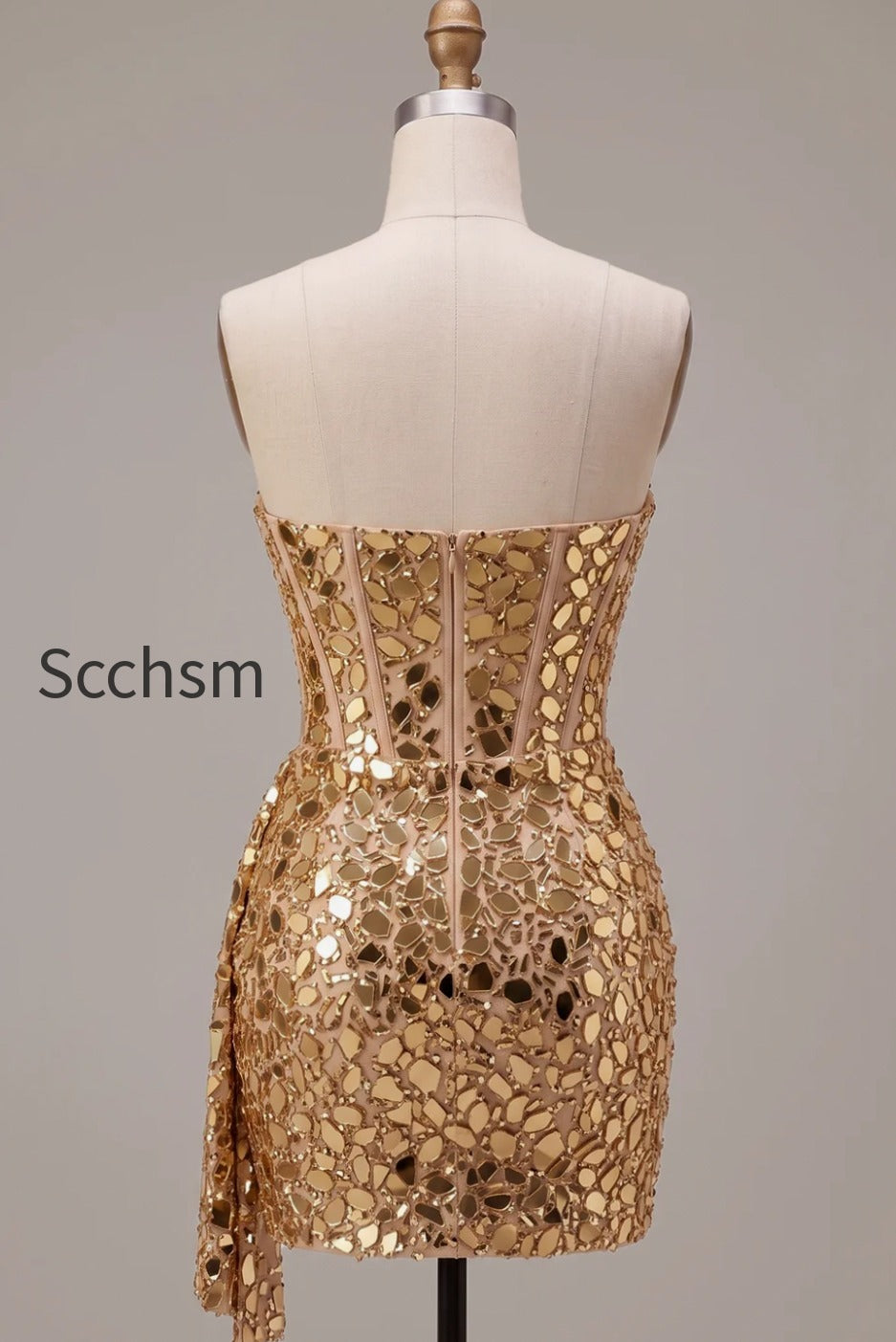 sparkly-gold-corset-strapless-ruched-short-homecoming-dress-with-mirror