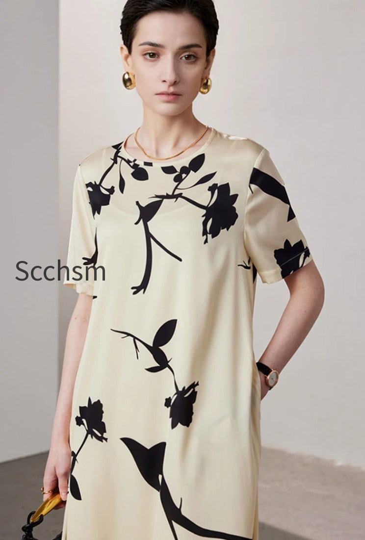 stretch-silk-floral-short-sleeve-crewneck-midi-t-shirt-dress