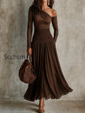 boho-one-shoulder-long-sleeve-t-shirt-smocked-waist-skirt-set
