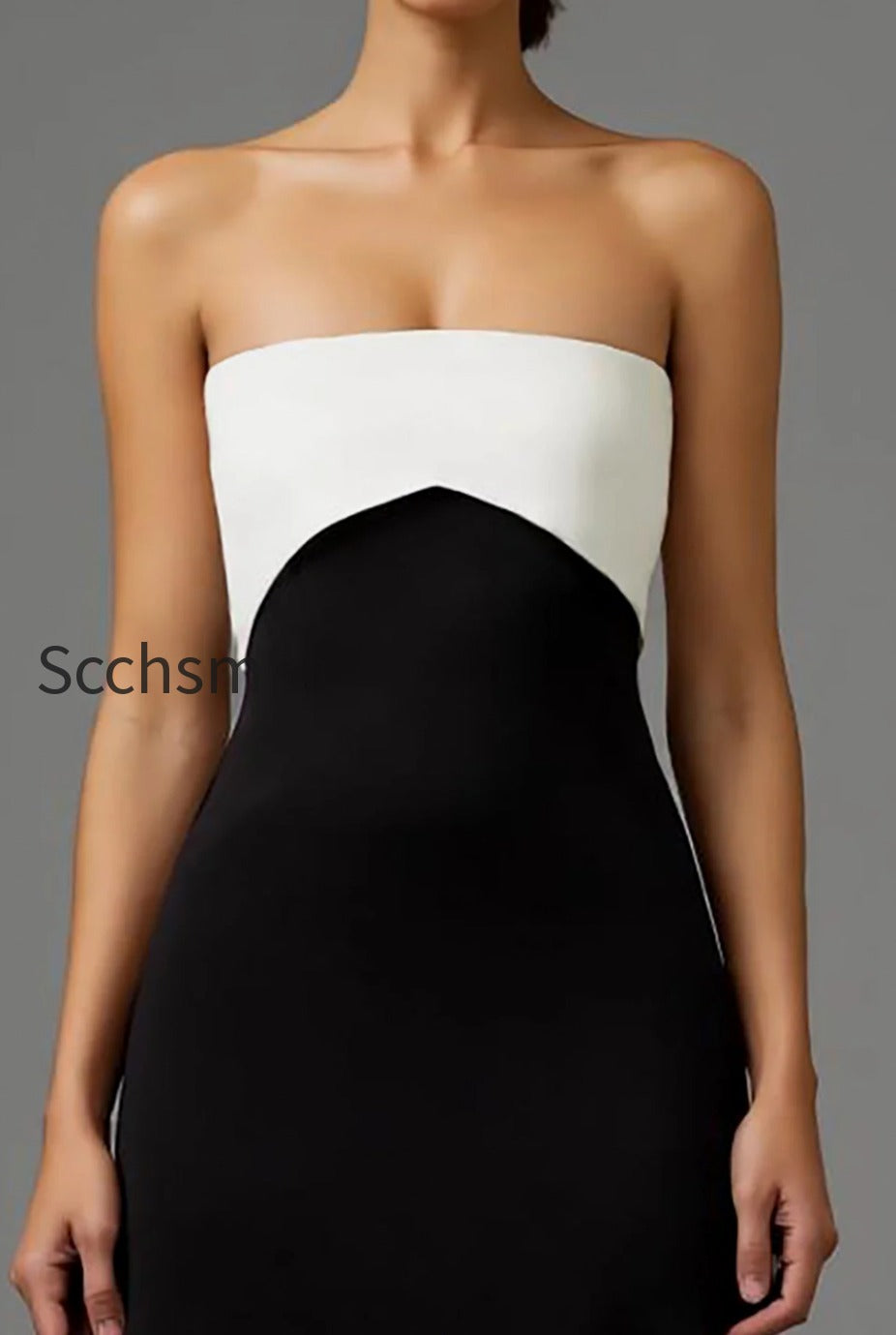 simple-black-and-white-sheath-strapless-long-formal-dress-with-bow