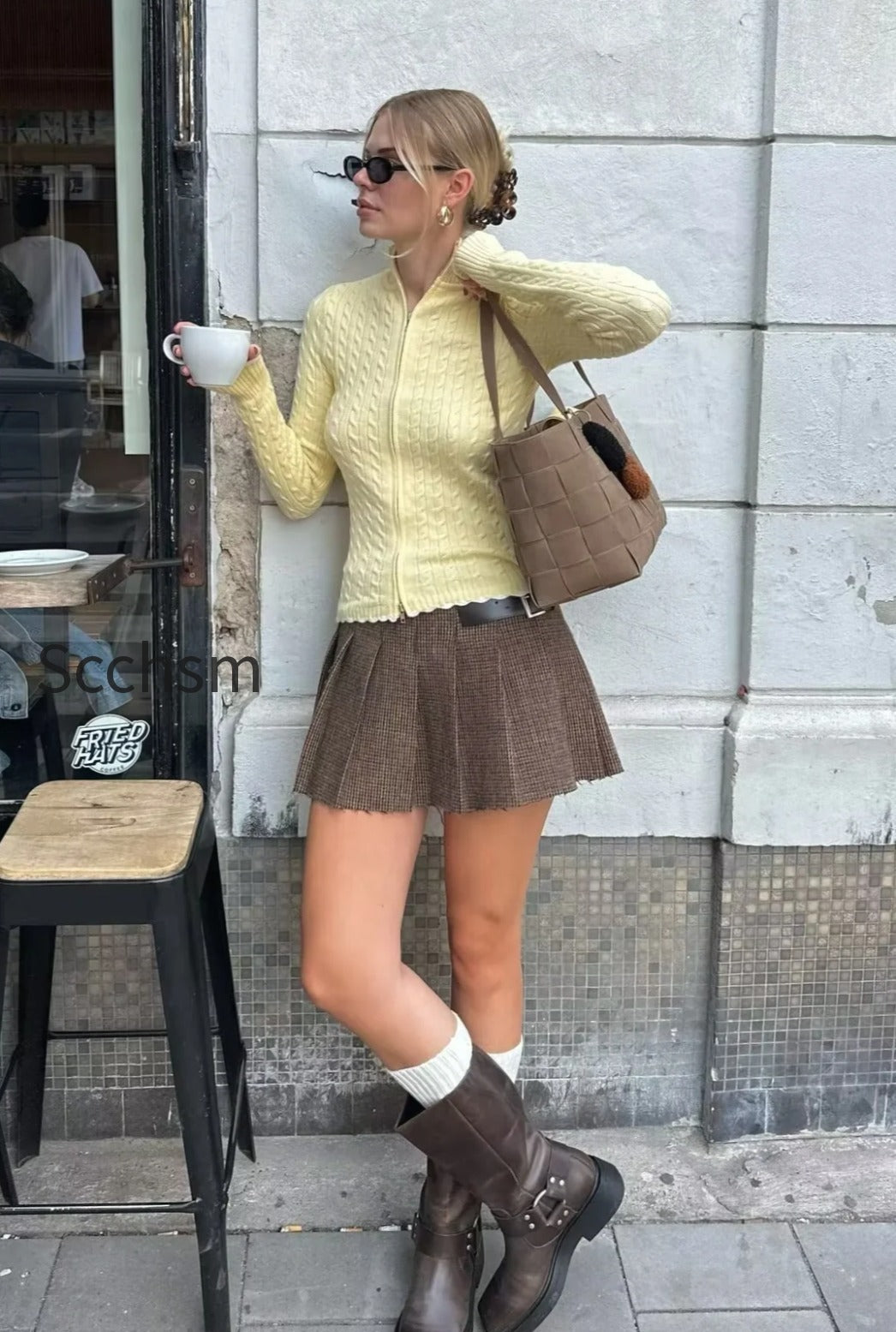 buckle-detail-pleated-mini-skirt