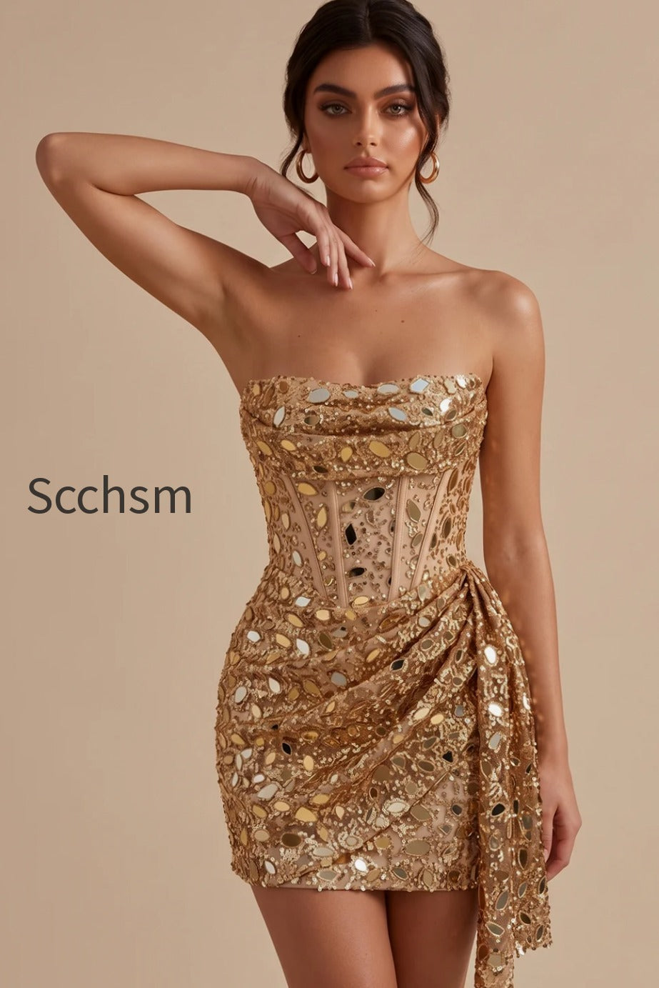 sparkly-gold-corset-strapless-ruched-short-homecoming-dress-with-mirror