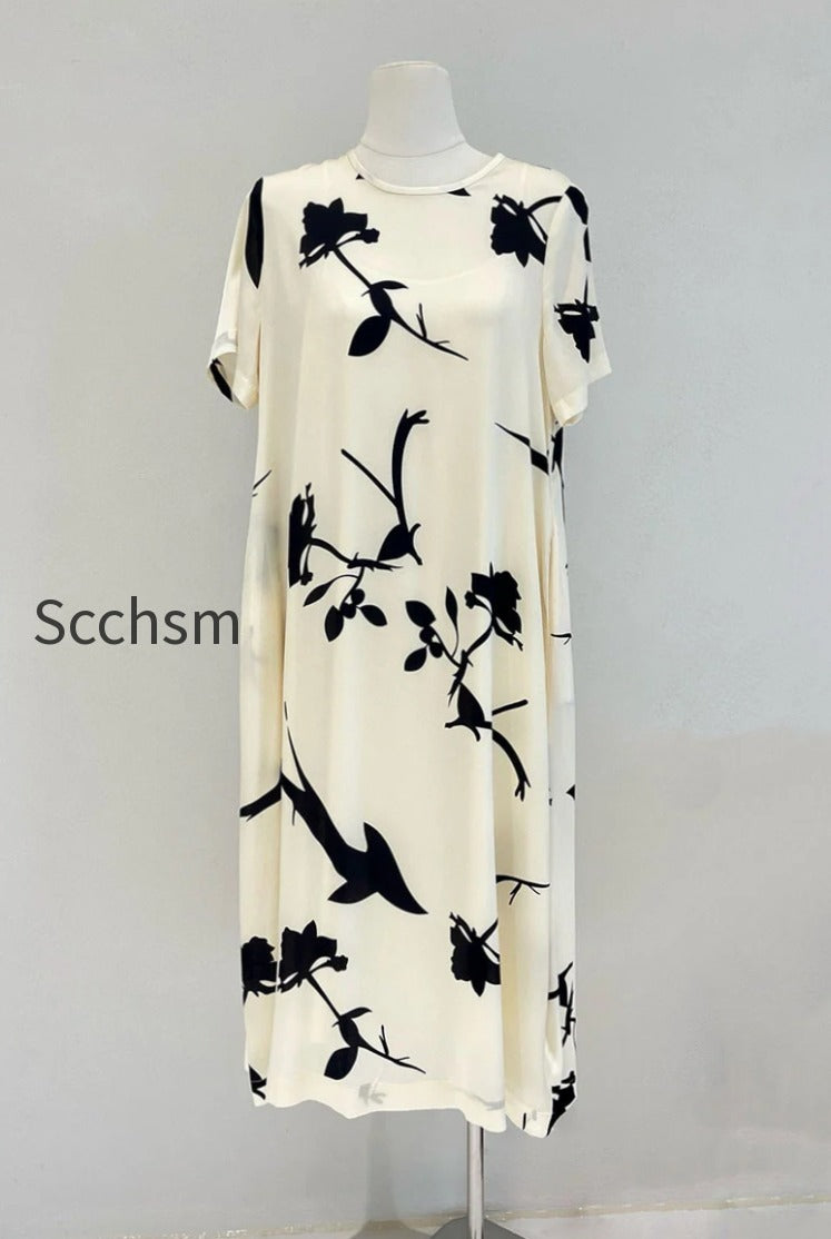 stretch-silk-floral-short-sleeve-crewneck-midi-t-shirt-dress