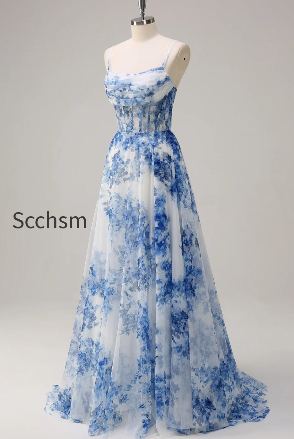 white-blue-flower-spaghetti-straps-corset-long-prom-dress-with-slit