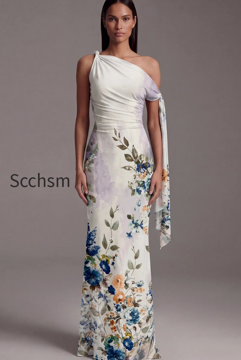 floral-ruched-maxi-black-mermaid-beach-wedding-guest-dress