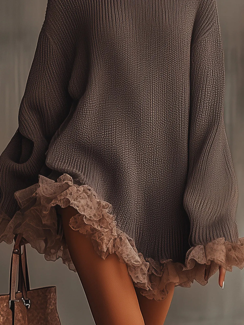 brown-ruffled-hem-turtleneck-sweater-dress-hlgl