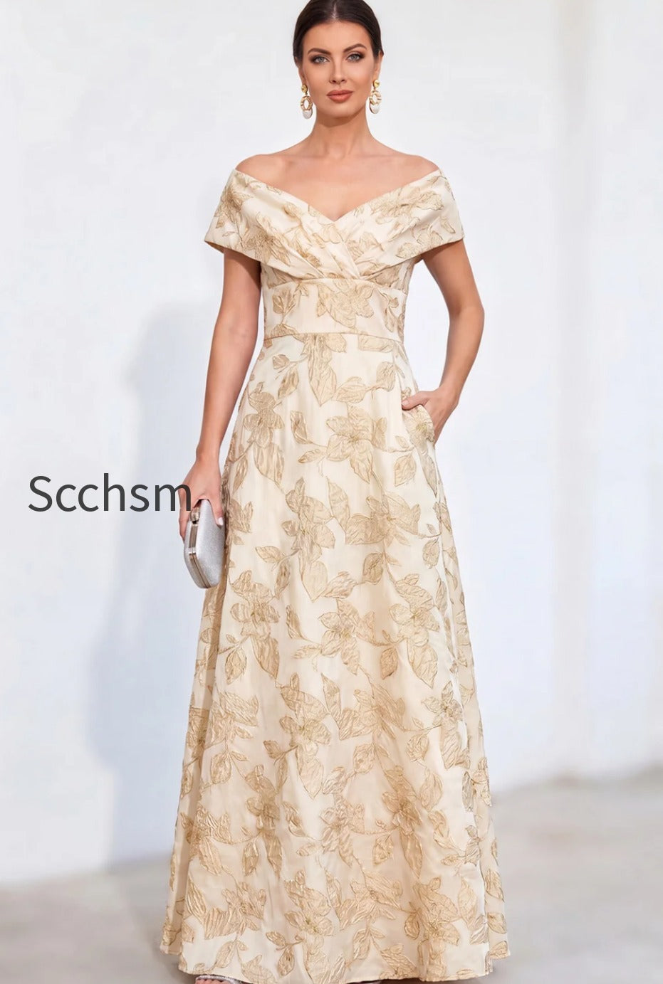 jacquard-golden-off-the-shoulder-long-mother-of-the-bride-dress-with-pockets