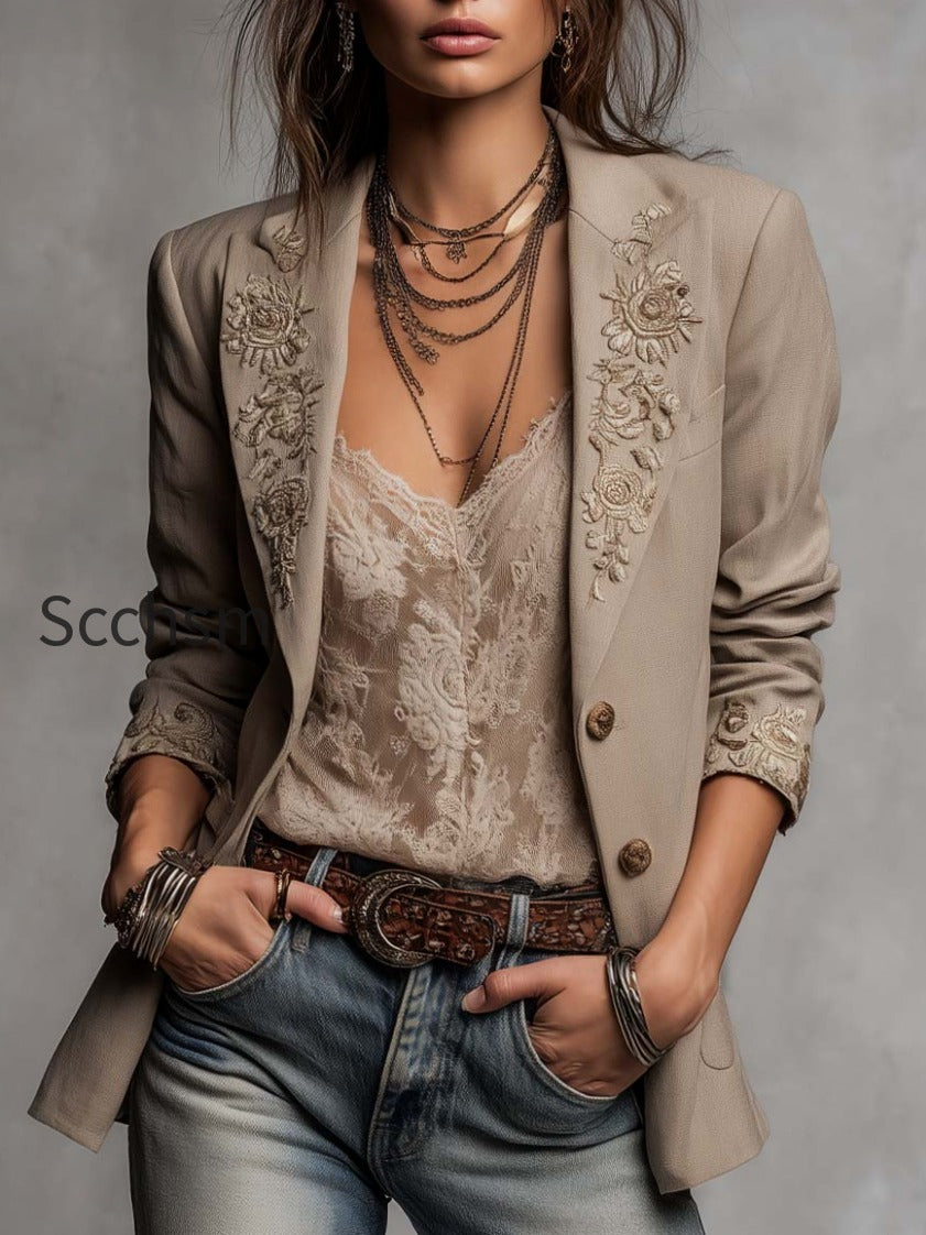 boho-western-light-khaki-linen-blend-beige-gold-floral-embroidered-lapel-blazer