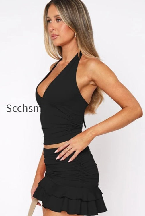 sexy-v-neck-cutout-halter-cami-bodycon-skirt-set