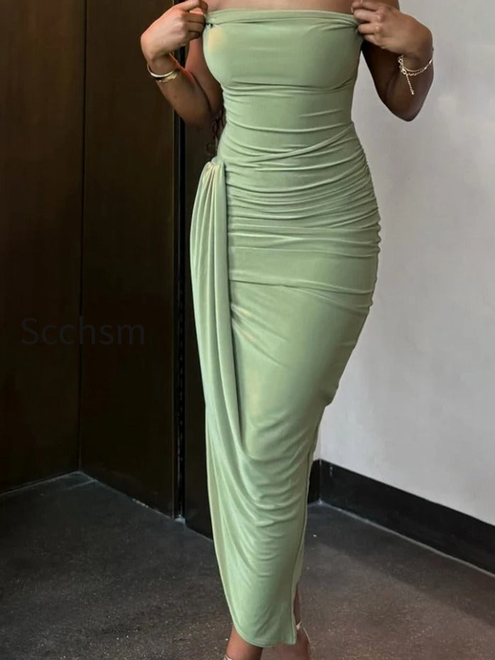 ruched-off-shoulder-slim-midi-dress
