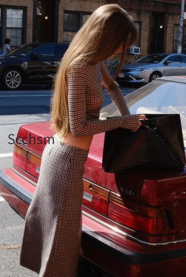 stylish-plaid-slim-neat-two-piece-set