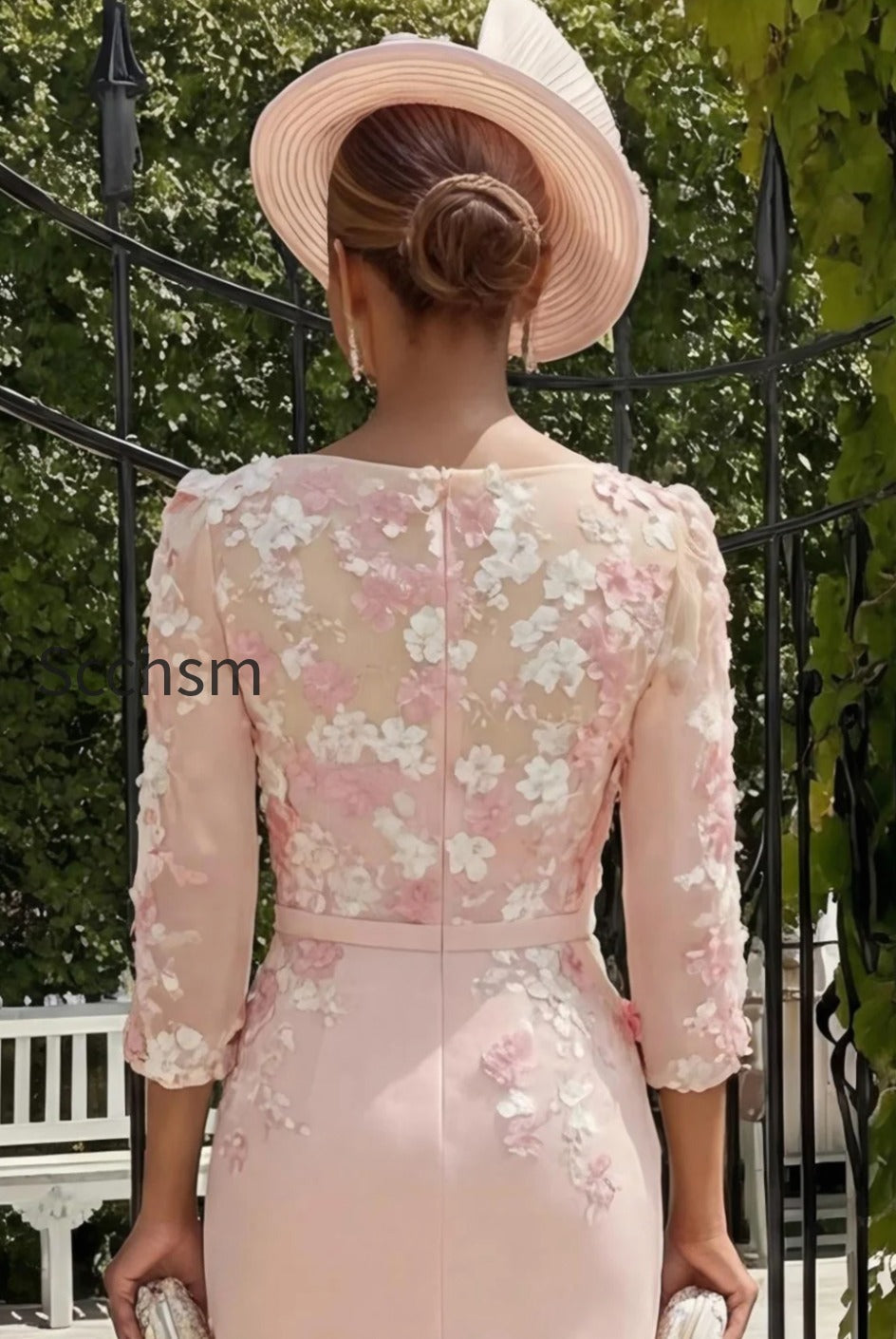 dusty-rose-bodycon-floral-midi-mother-of-the-bride-dress-with-sleeves