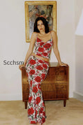 v-neck-camisole-high-waist-floral-maxi-dress-two-piece-set