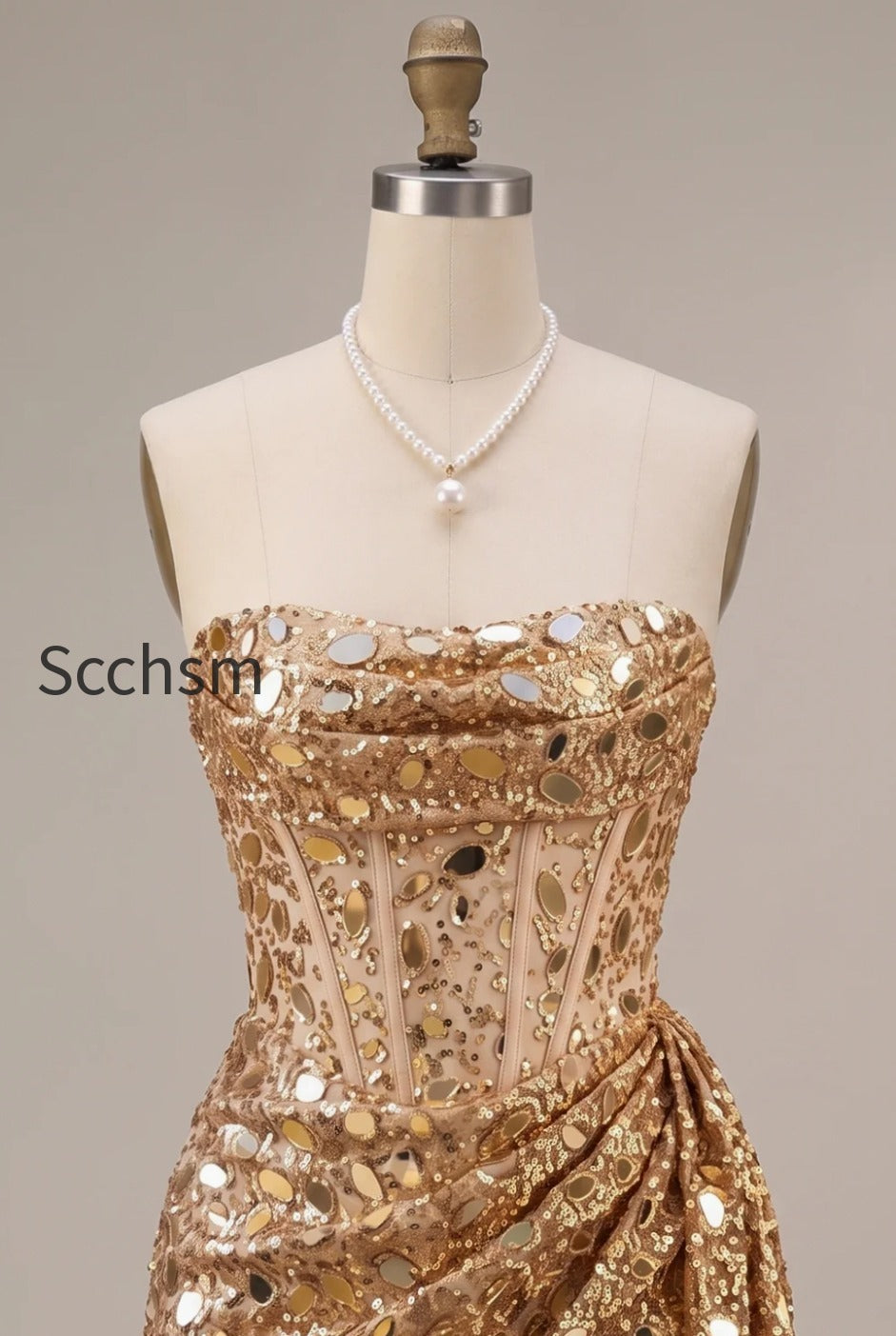 sparkly-gold-corset-strapless-ruched-short-homecoming-dress-with-mirror