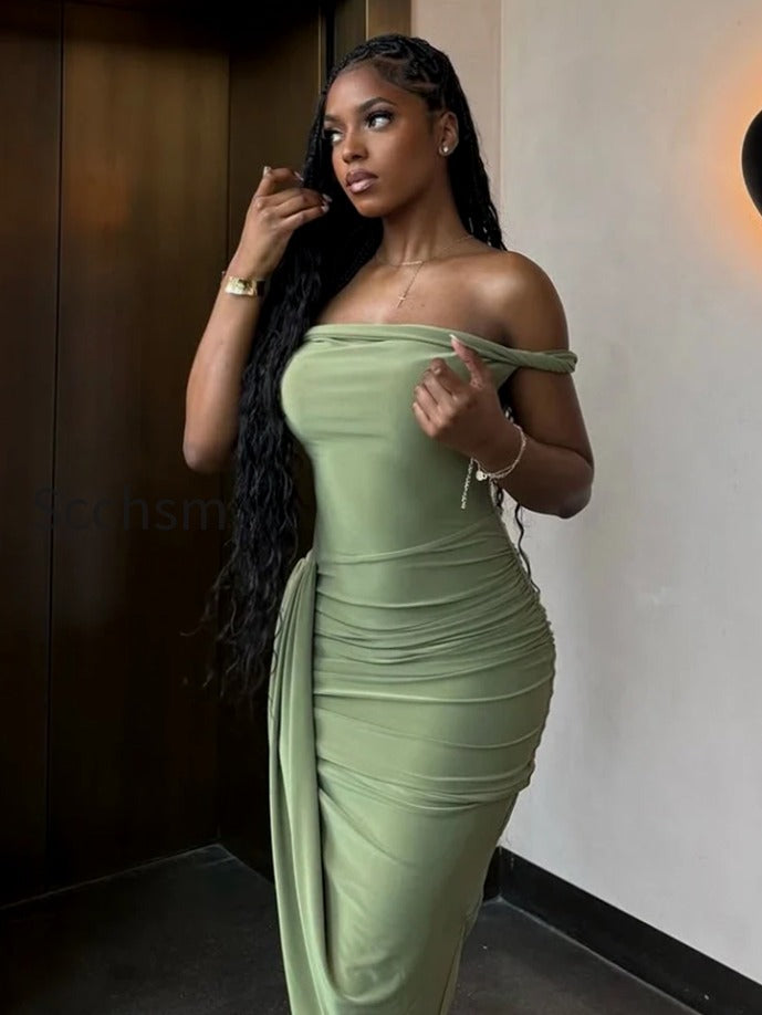 ruched-off-shoulder-slim-midi-dress