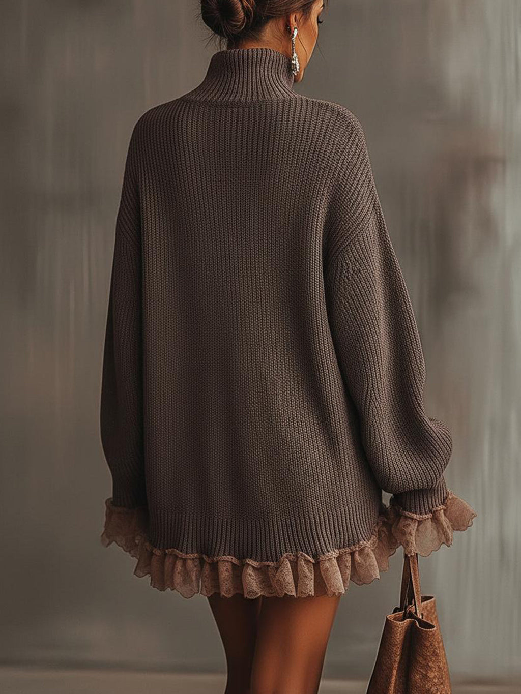 brown-ruffled-hem-turtleneck-sweater-dress-hlgl