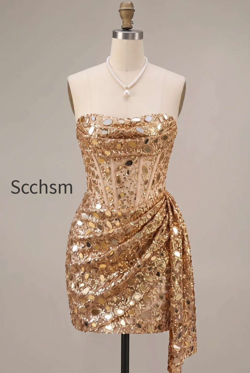 sparkly-gold-corset-strapless-ruched-short-homecoming-dress-with-mirror