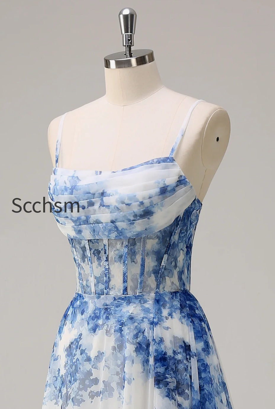 white-blue-flower-spaghetti-straps-corset-long-prom-dress-with-slit