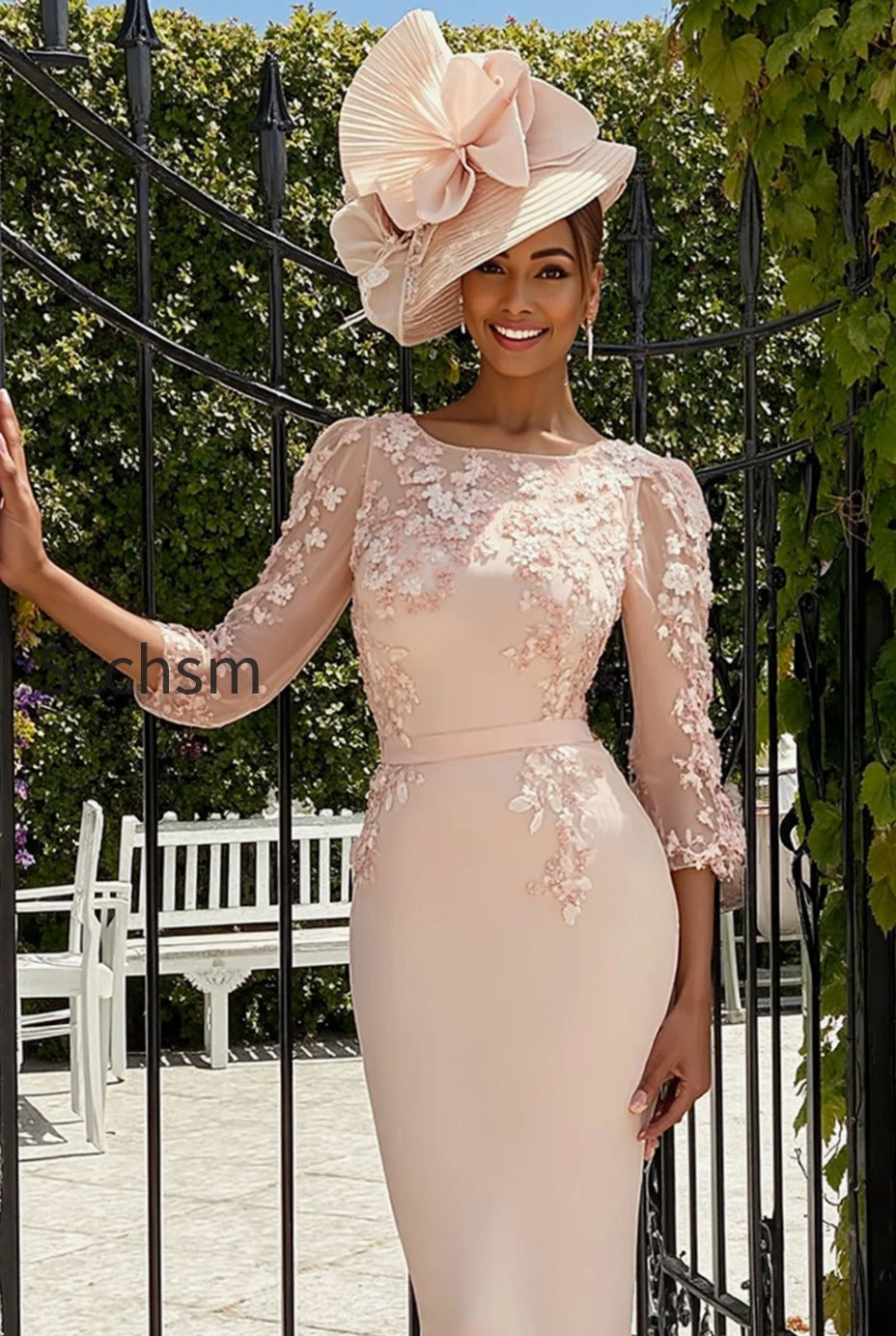 dusty-rose-bodycon-floral-midi-mother-of-the-bride-dress-with-sleeves
