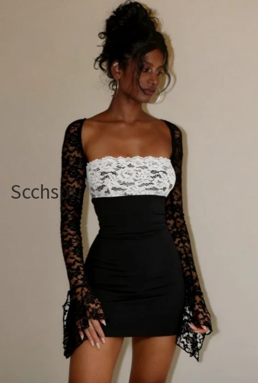 strapless-lace-panel-raglan-sleeve-bodycon-lace-dress