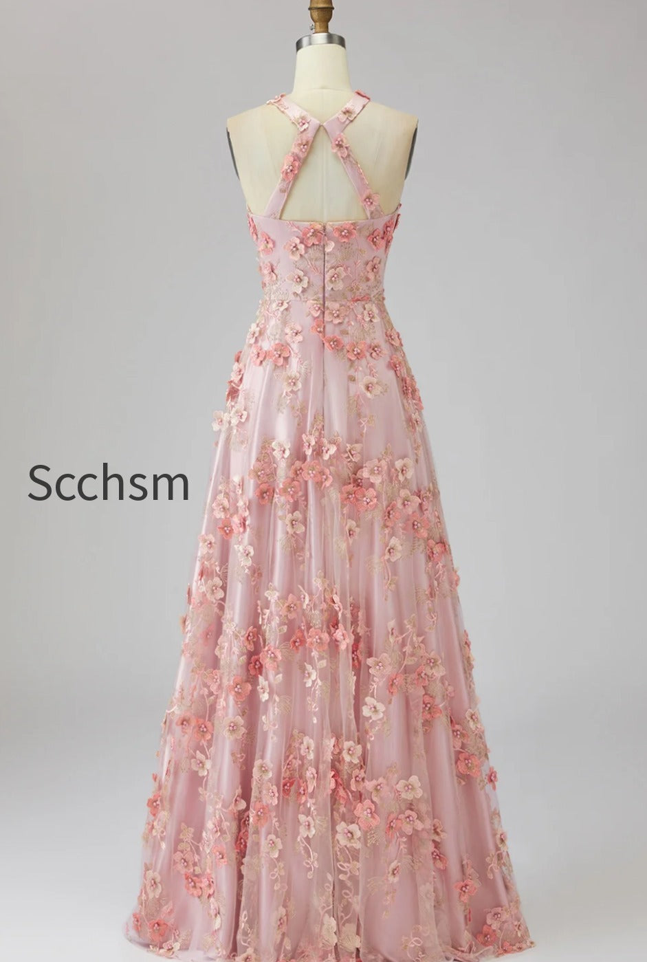 halter-pink-orange-floral-a-line-maxi-wedding-guest-dress-with-pearls