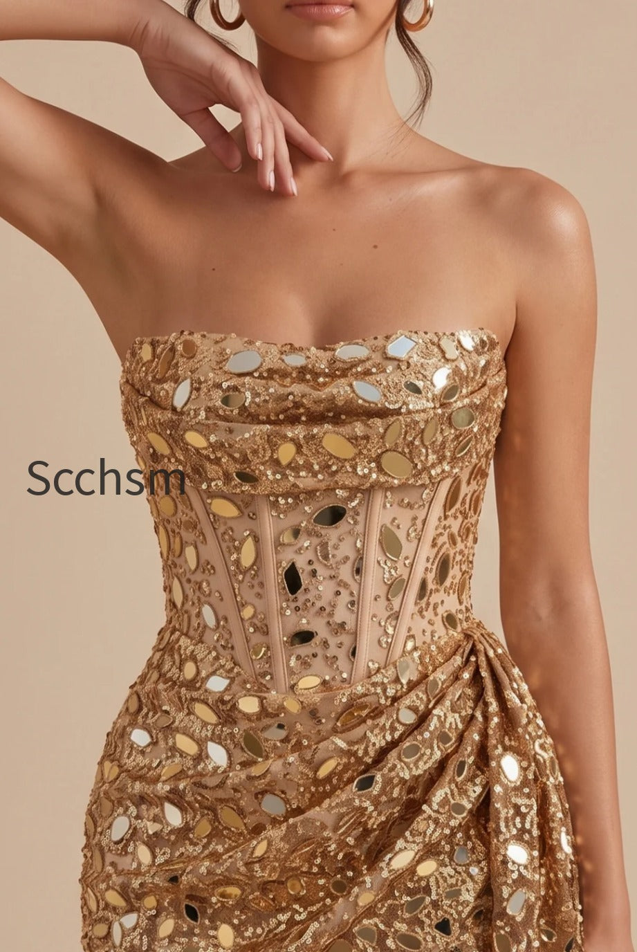 sparkly-gold-corset-strapless-ruched-short-homecoming-dress-with-mirror