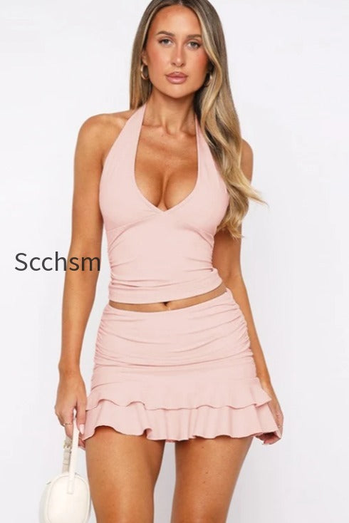 sexy-v-neck-cutout-halter-cami-bodycon-skirt-set