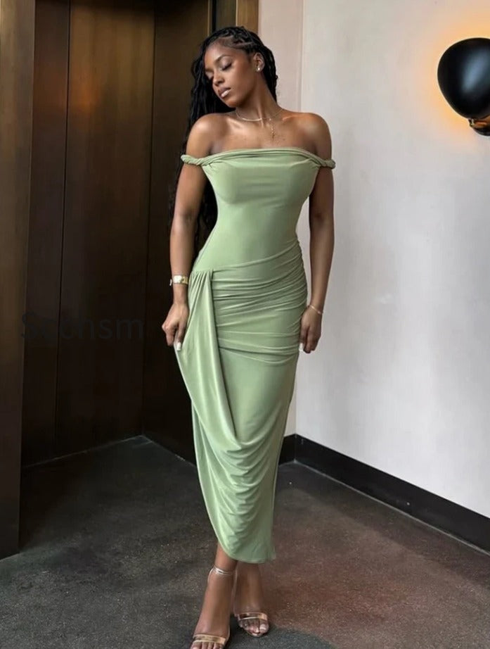 ruched-off-shoulder-slim-midi-dress