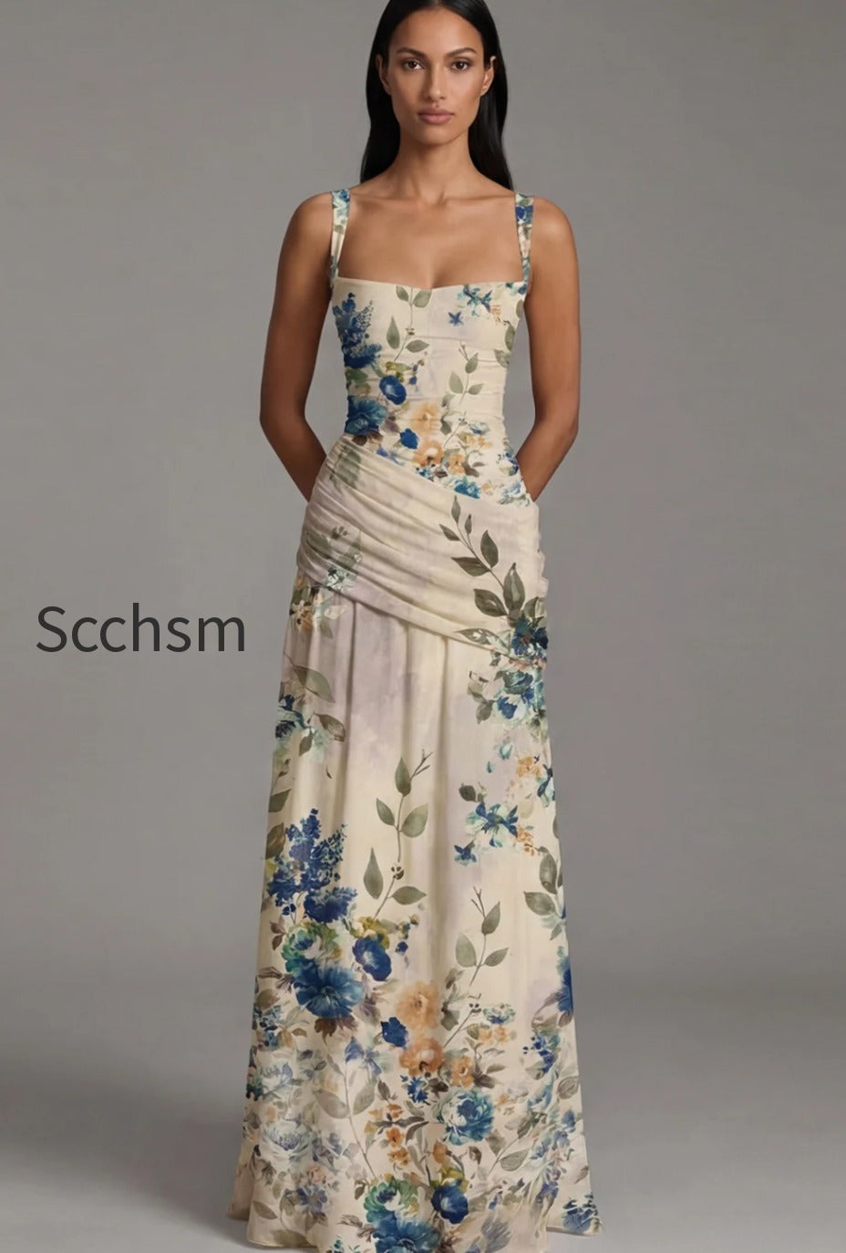 square-neck-a-line-draped-floral-maxi-ivory-beach-wedding-guest-dress