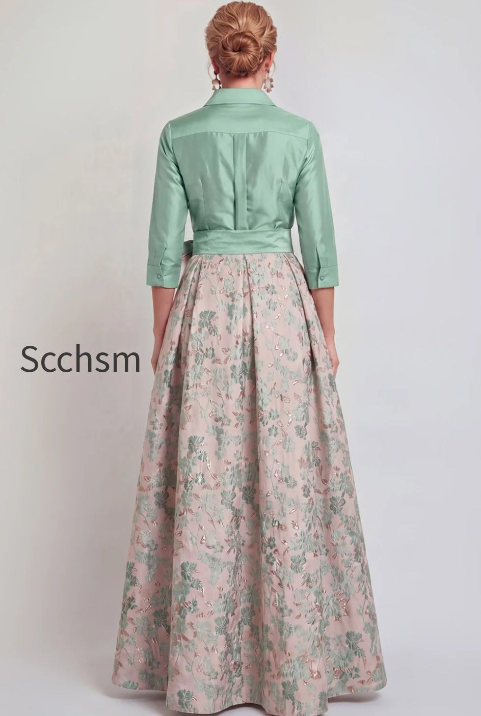 navy-floral-jacquard-a-line-3-4-sleeves-long-mother-of-the-bride-dress-with-bow