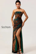peacock-green-strapless-corset-long-velvet-bridesmaid-dress-with-slit