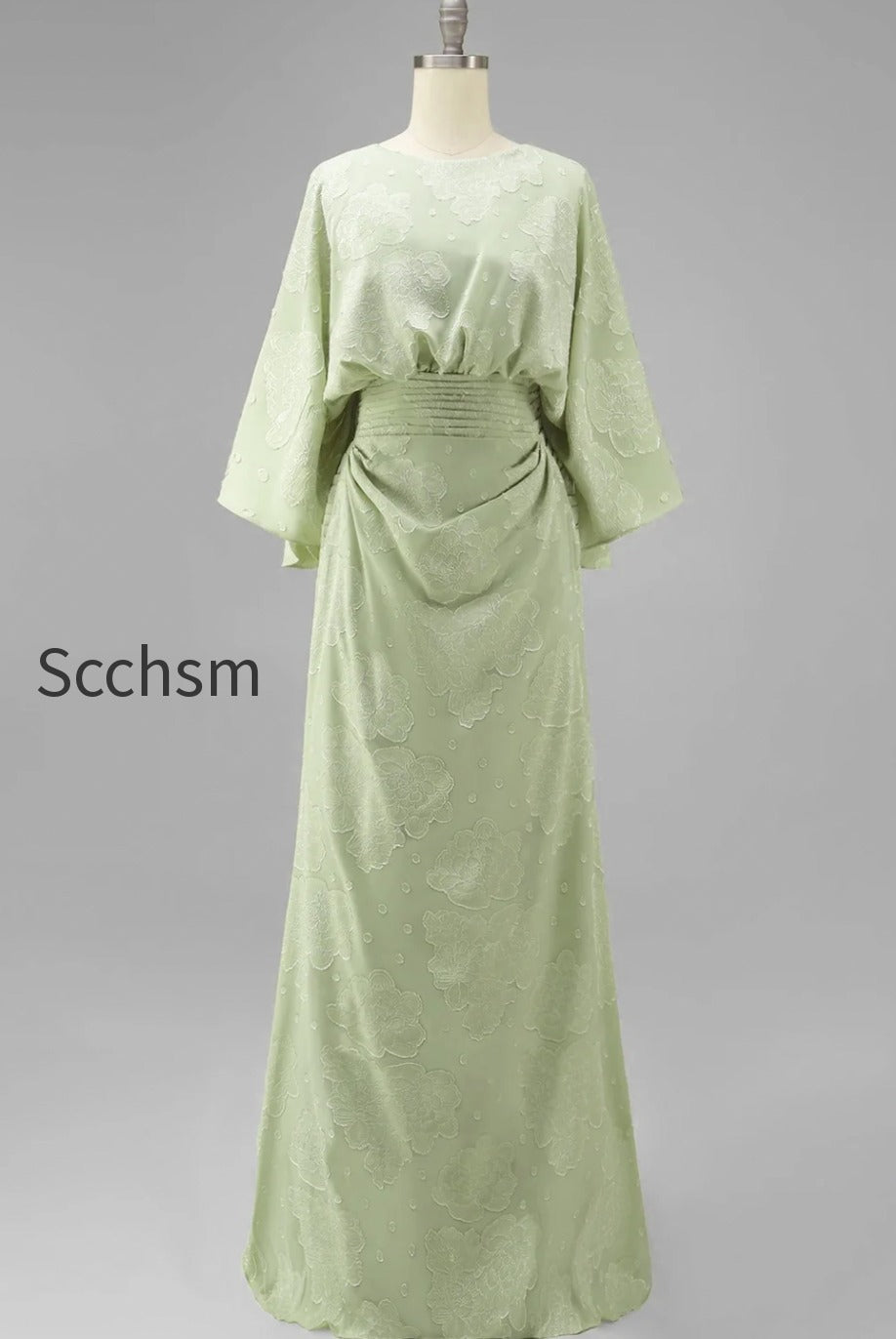 floral-sage-green-boat-neck-sheath-long-mother-of-the-bride-dress-with-sleeves