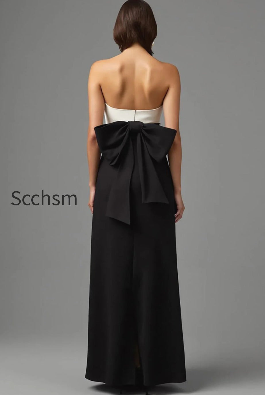 simple-black-and-white-sheath-strapless-long-formal-dress-with-bow