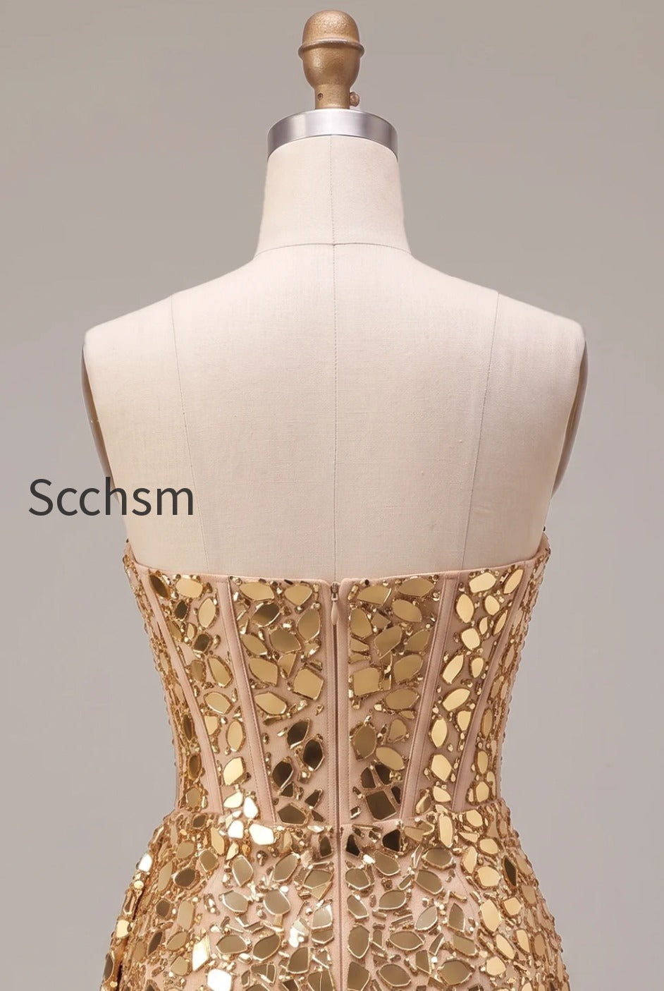 sparkly-gold-corset-strapless-ruched-short-homecoming-dress-with-mirror
